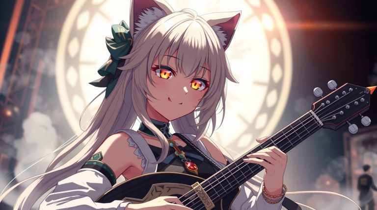 anime girl playing shamisen metal